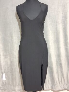 Windsor Black Halter Slit Midi Lace Back Size M Dress Fully Lined